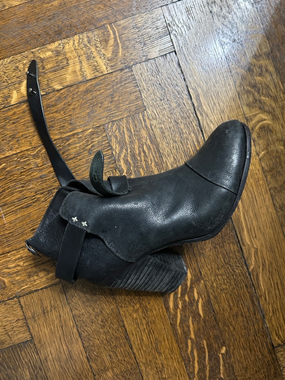 rag & bone Black Leather Ankle Boot with Wrap Strap